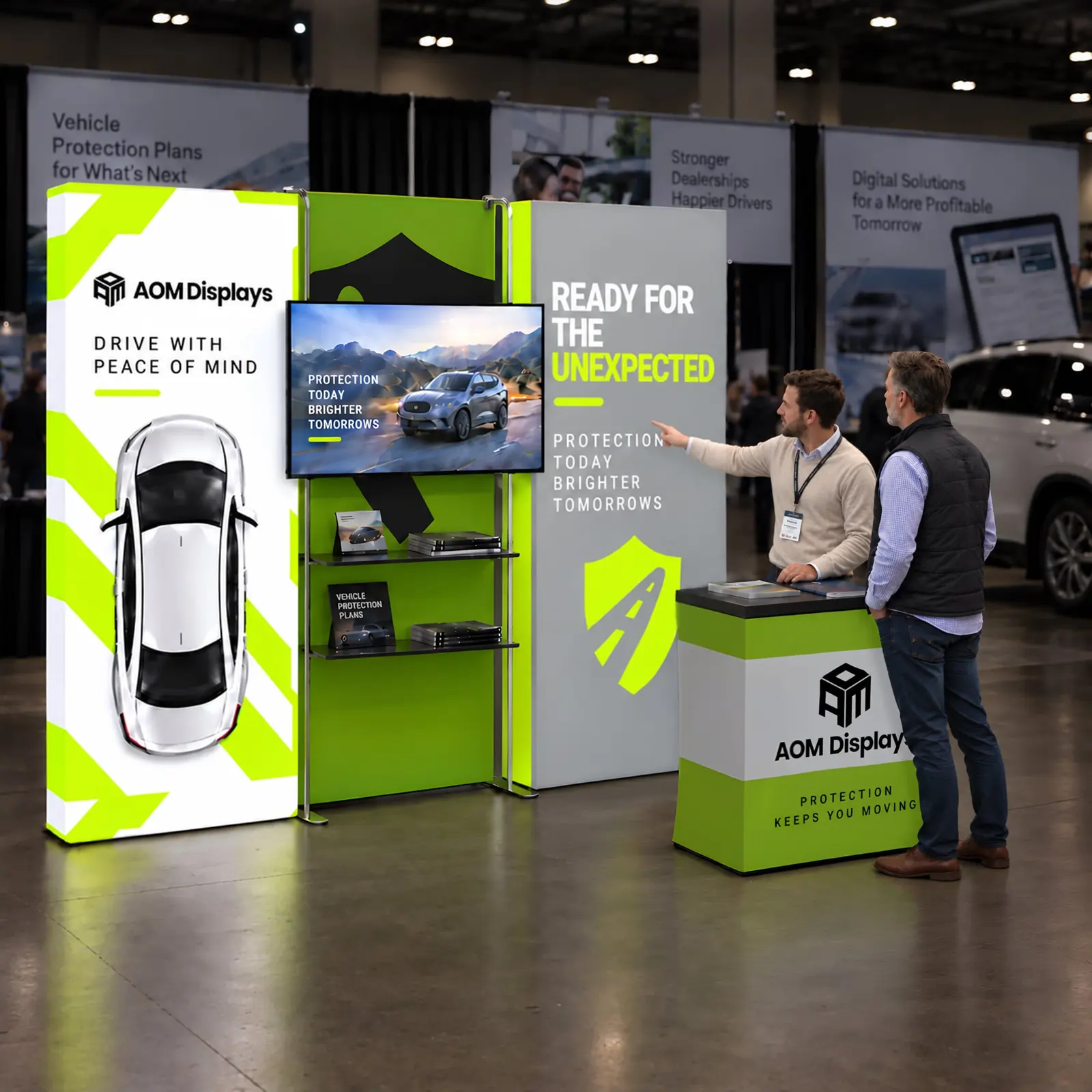 10x10 Backlit Trade Show Booth with Monitor Mount and Shelves