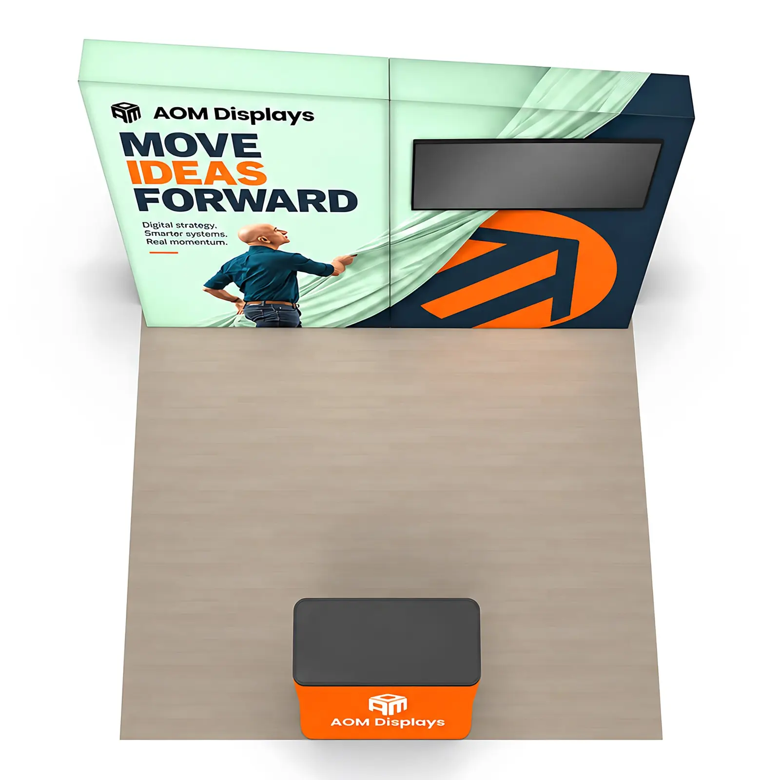 10x10 Backlit Tension Fabric Trade Show Booth with Angled-Top Walls and TV Mount