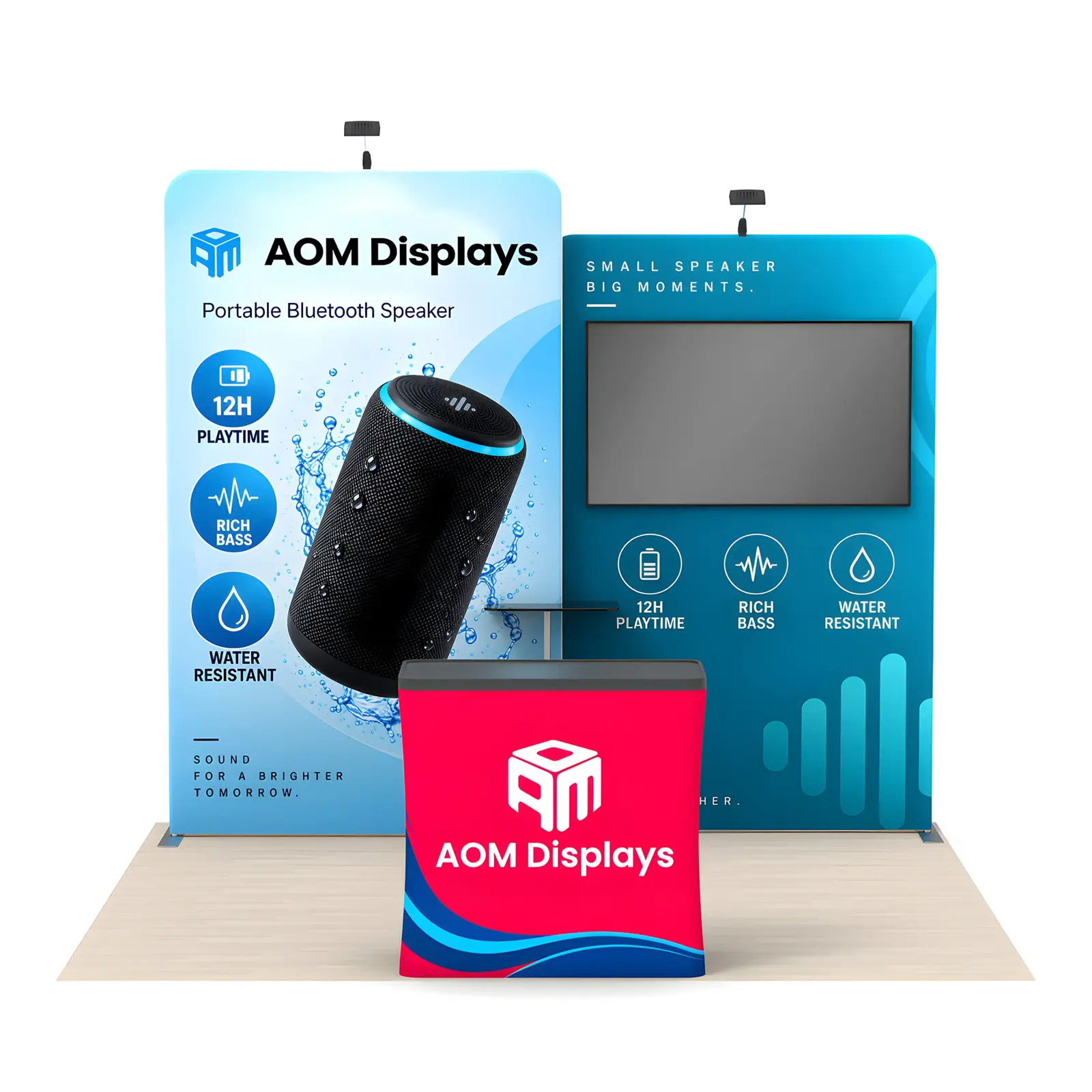 10x10 Modular FlexZip Media Trade Show Booth with TV Mount and Dual Display Panels