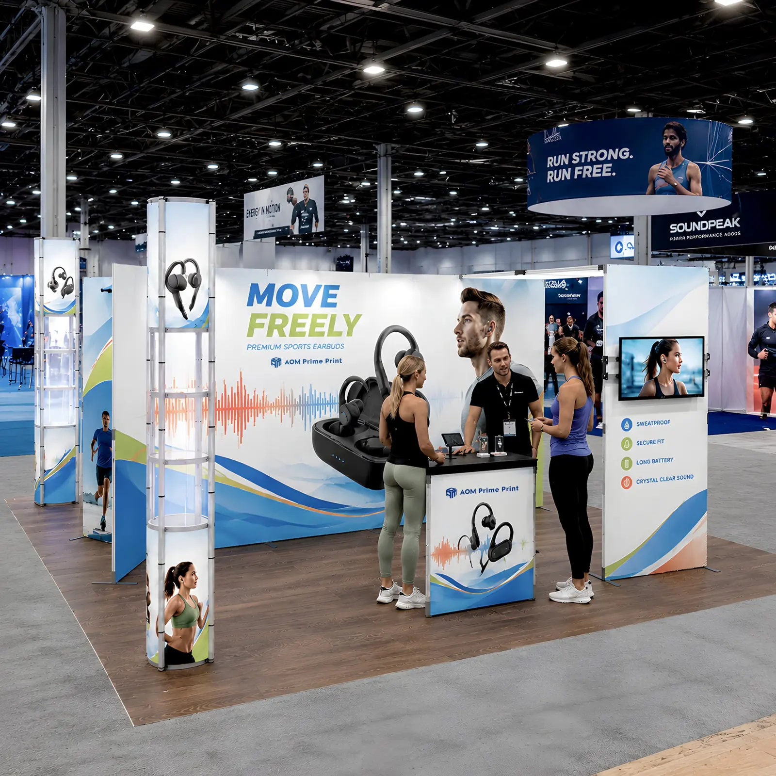 20x20 Island Folding SEG Fabric Booth with Twist Display Towers