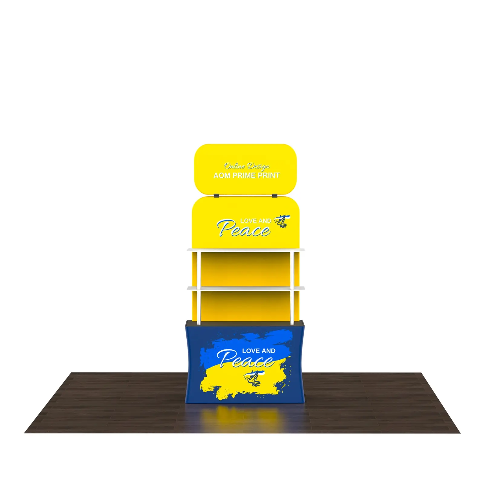 Fabric Backwall Display Rack with Header Two Shelves for Trade Show