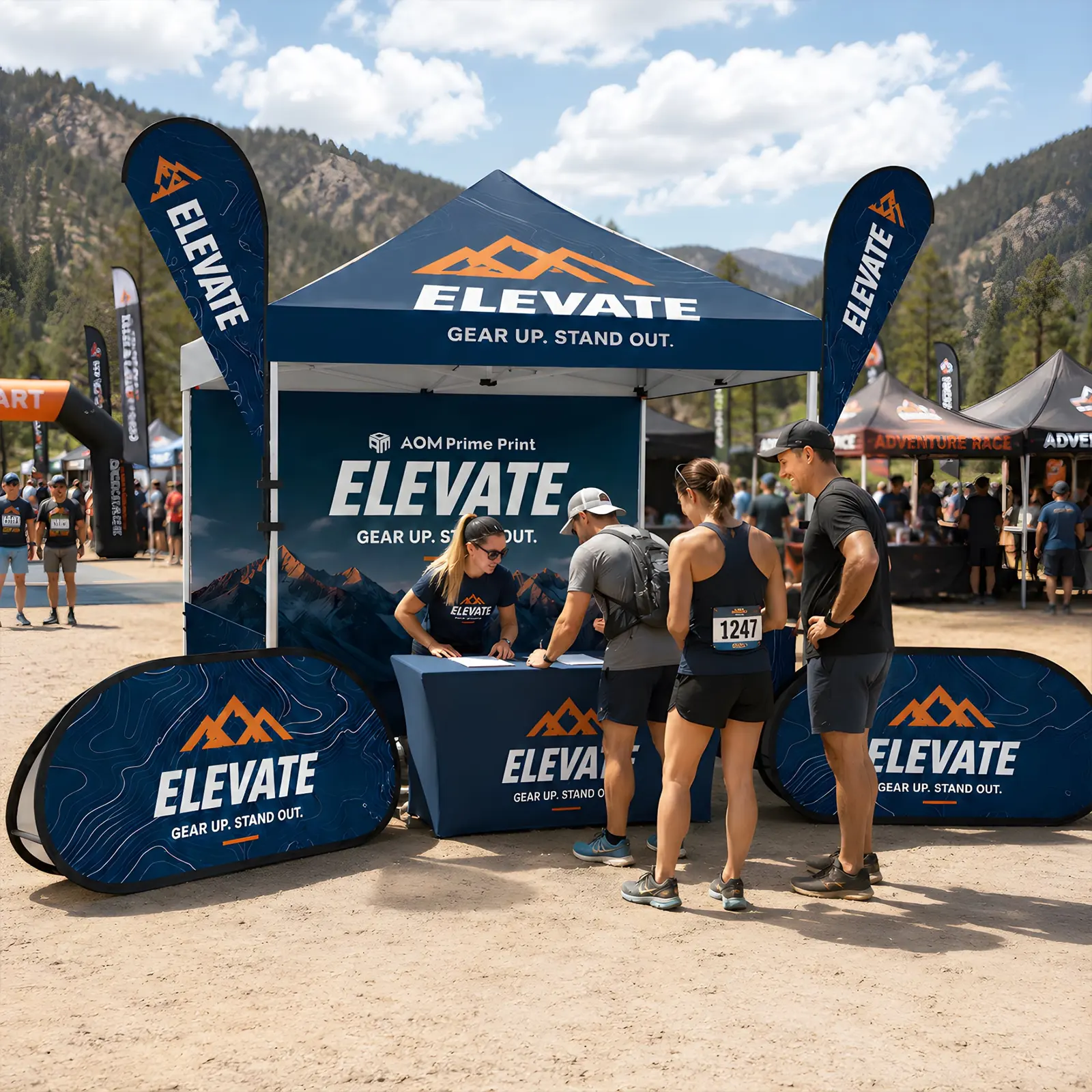 10x10 Custom Canopy Tent Kit with Backwall, Flags, and Pop-Up Banners