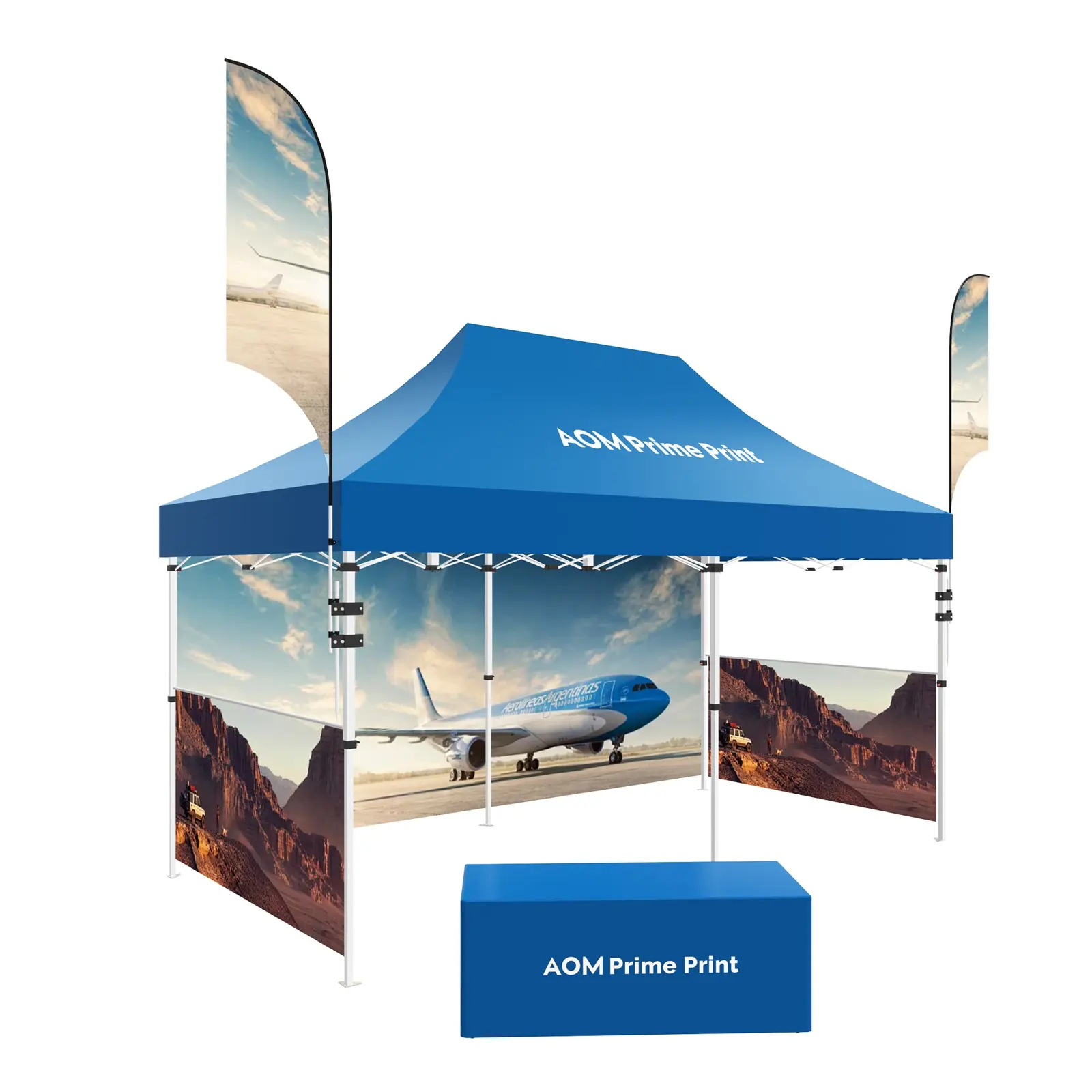 10x20 Custom Canopy Tent with 4 Walls, Flags and Tablecloth