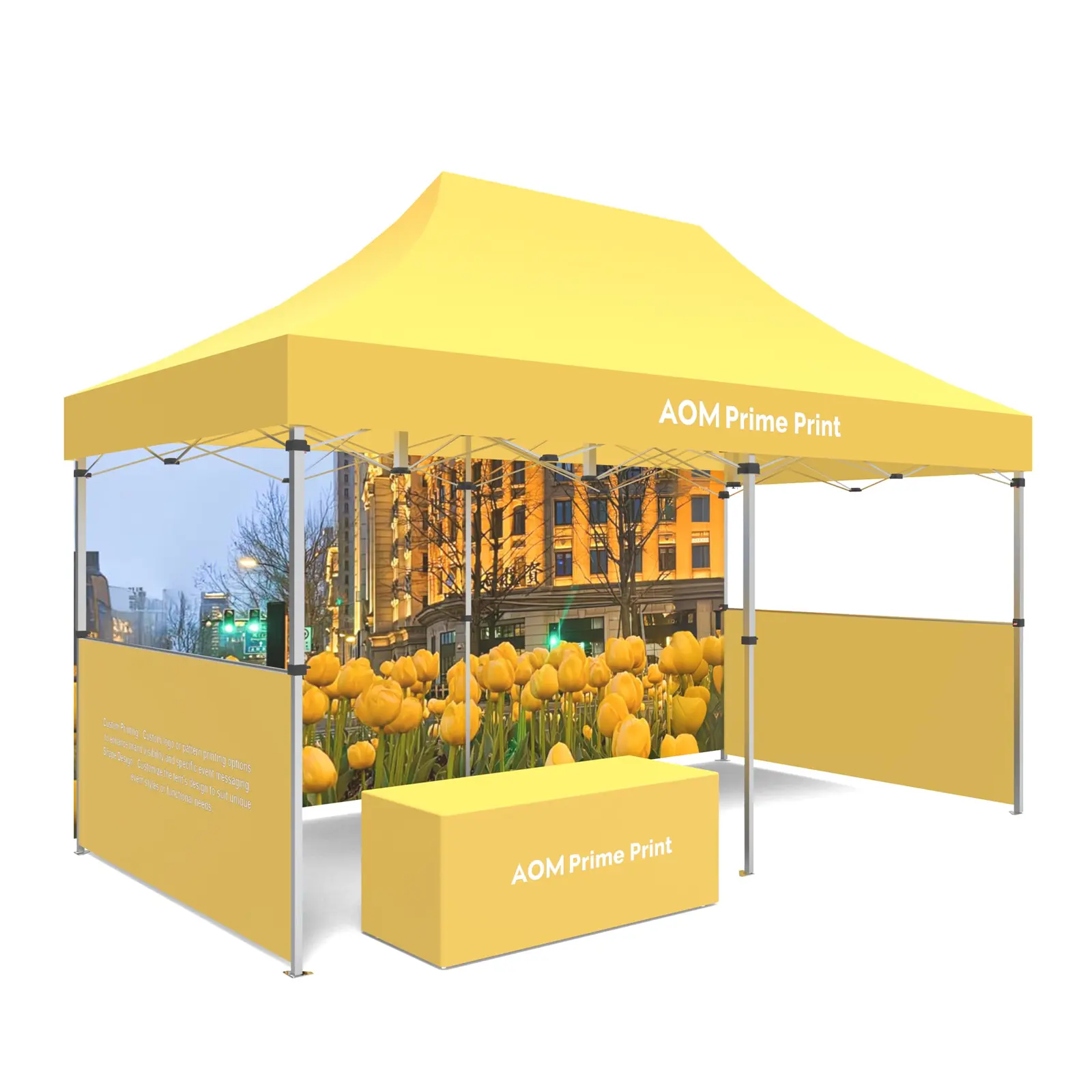 10x20 Custom Canopy Tent with Backwall and 2 Half Walls and Tablecloth