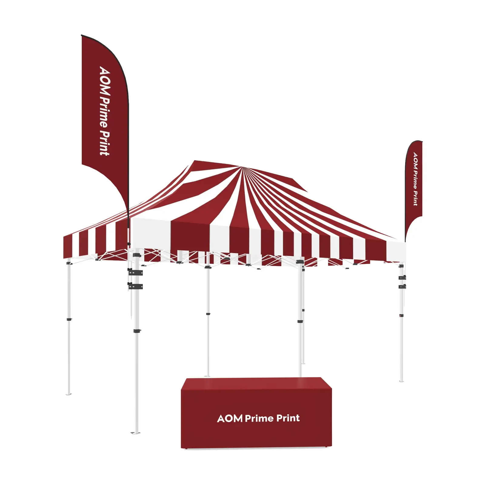 10x20 Custom Canopy Tent with Teardrop Flags and Tablecloth
