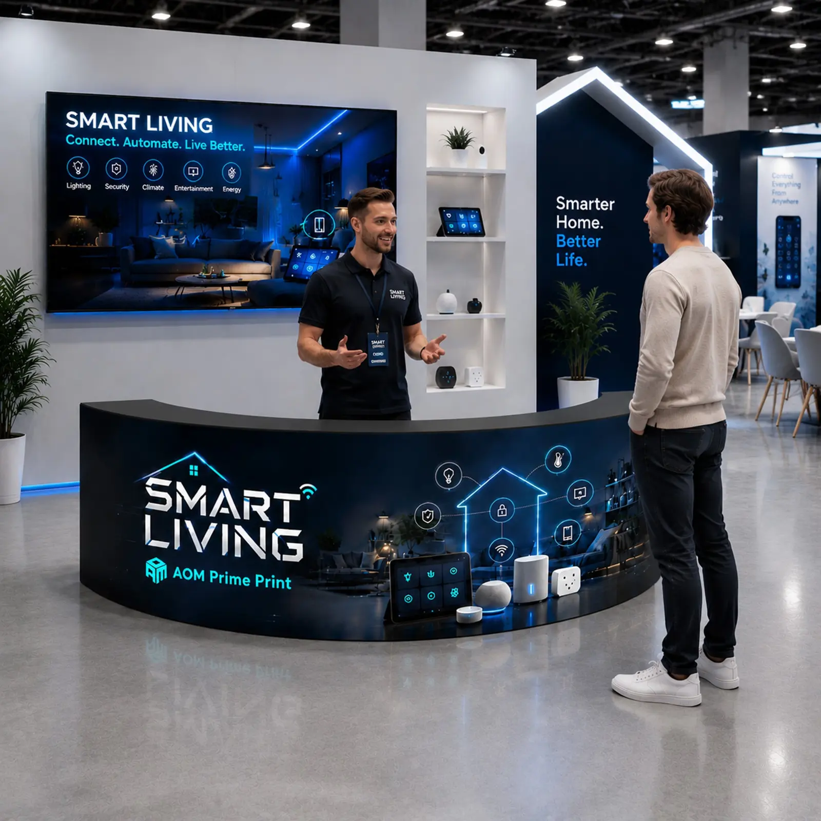 Custom Arc-Shaped Tension Fabric Reception Counter for Trade Shows