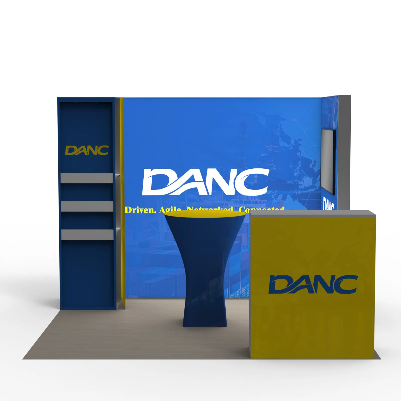 10x10 SEG Backlit Trade Show Booth with TV Mount and Storage Cabinet