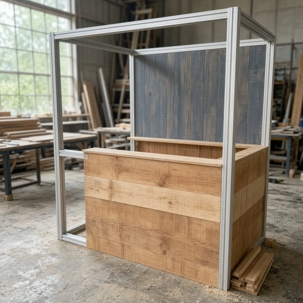 Hybrid modular/custom booth fabrication
