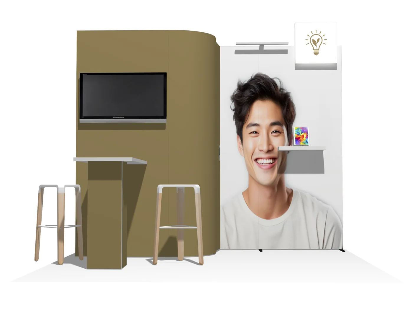 Curved Frame Exhibit Booth with Accessories & Divider